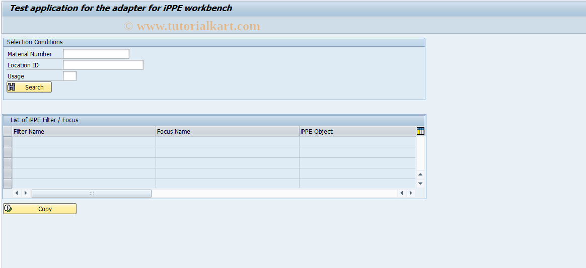 SAP TCode MPLT - Test Application for Interface to iPPE WB