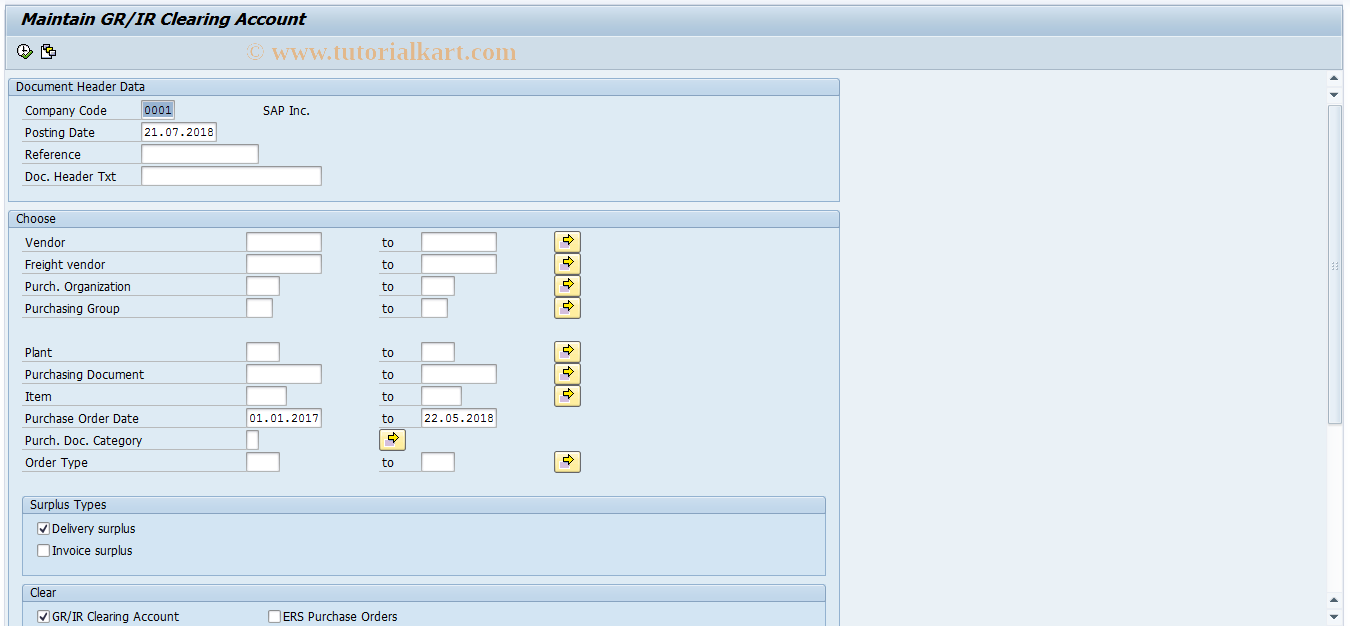 SAP TCode MR11 - GR/IR account maintenance