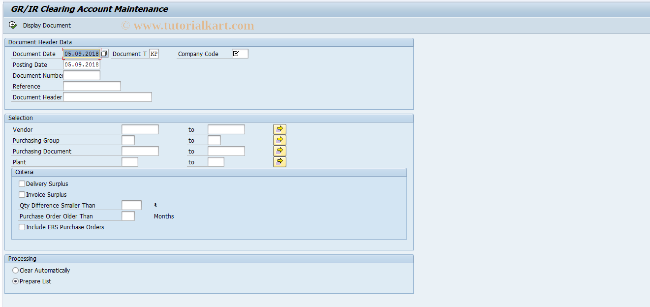 SAP TCode MR11_OLD - Old GR/IR account maintenance