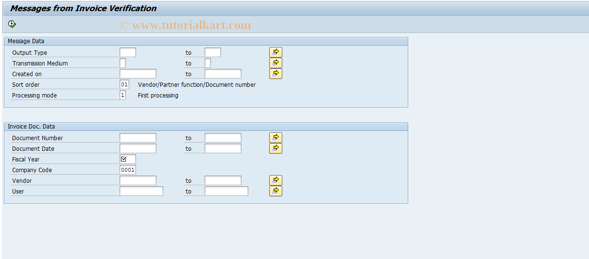 SAP TCode MR91 - Messages for Invoice Documents