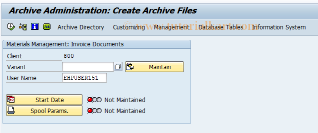 SAP TCode MRA1 - Archive Invoice Documents