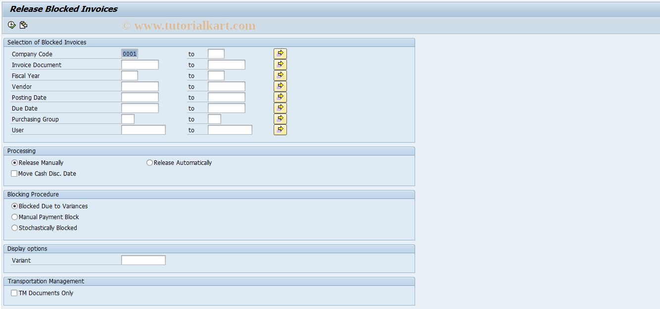 SAP TCode MRBR - Release Blocked Invoices