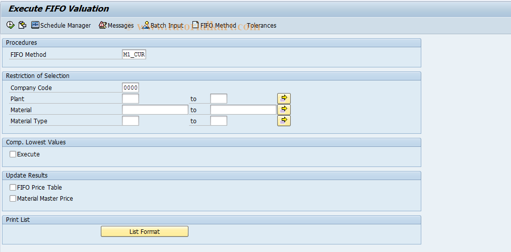 SAP TCode MRF1 - Execute FIFO Valuation