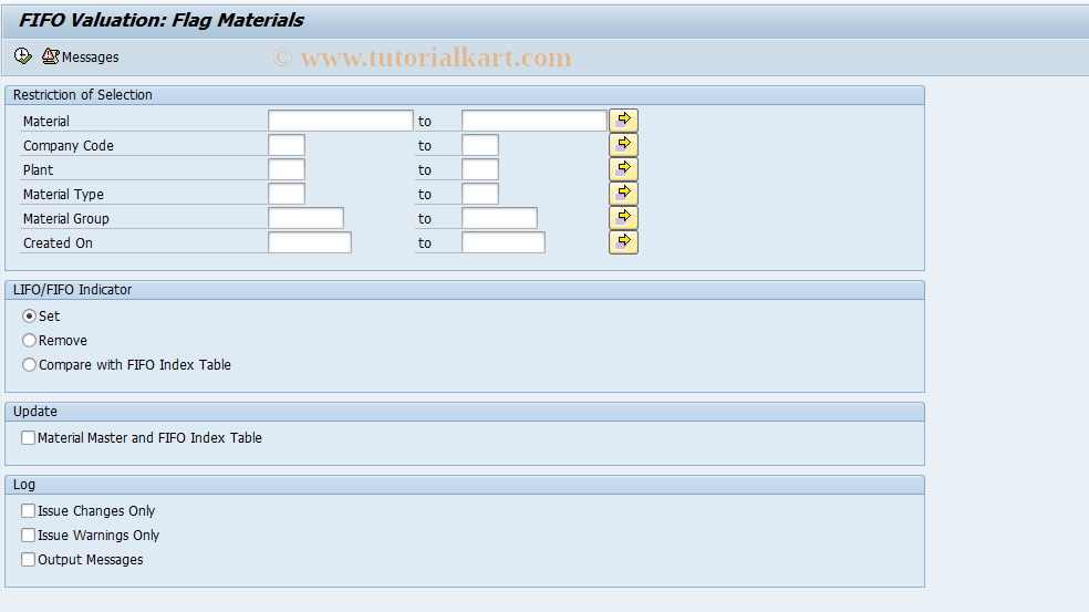 SAP TCode MRF4 - FIFO: Select Materials