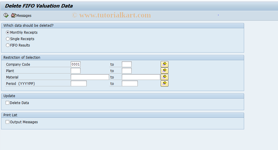 SAP TCode MRF5 - FIFO: Delete Valuation Data