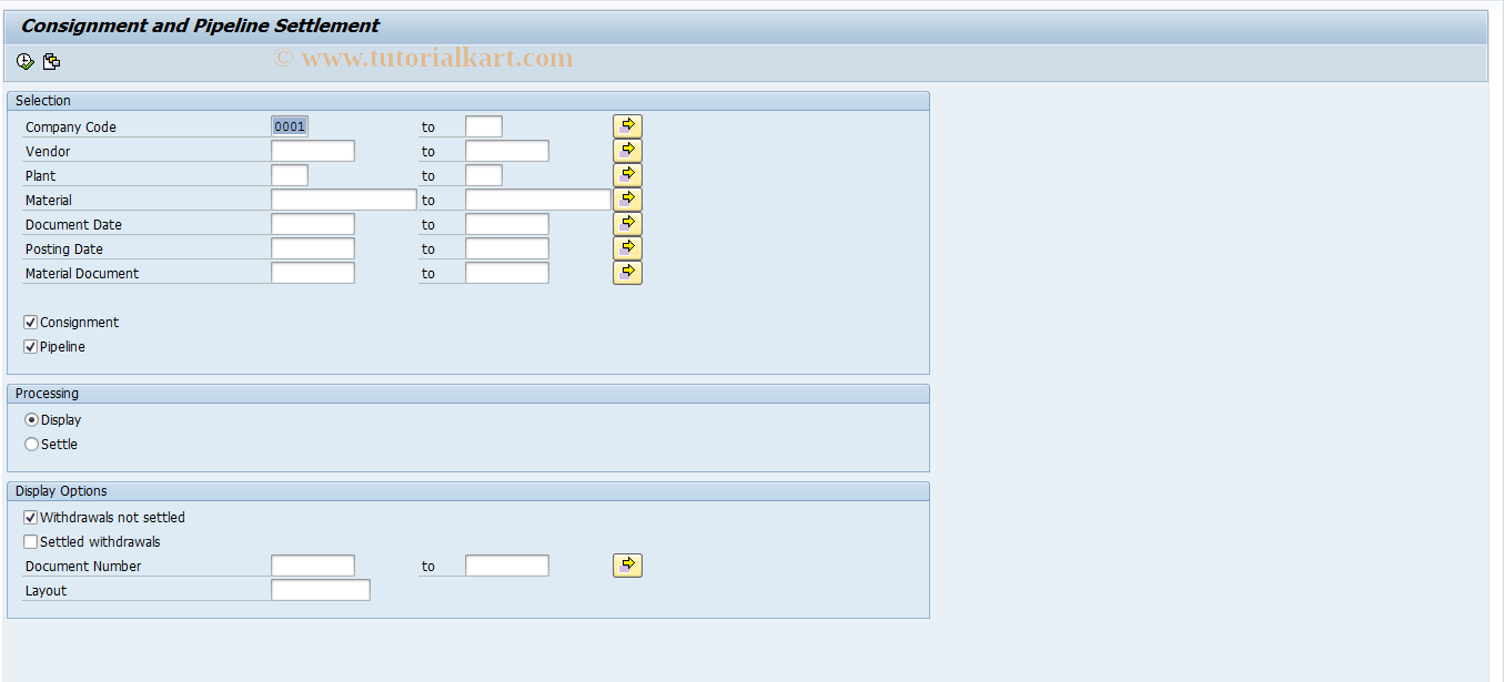 SAP TCode MRKO - Settle Consignment/Pipeline Liabs.