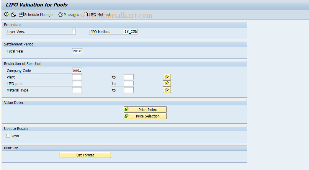 SAP TCode MRL2 - Perform LIFO Valuation: Pools