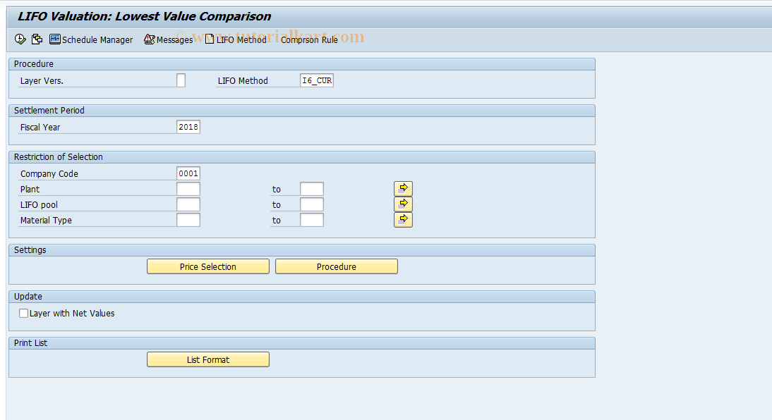 SAP TCode MRL3 - LIFO Lowest Value Comparison