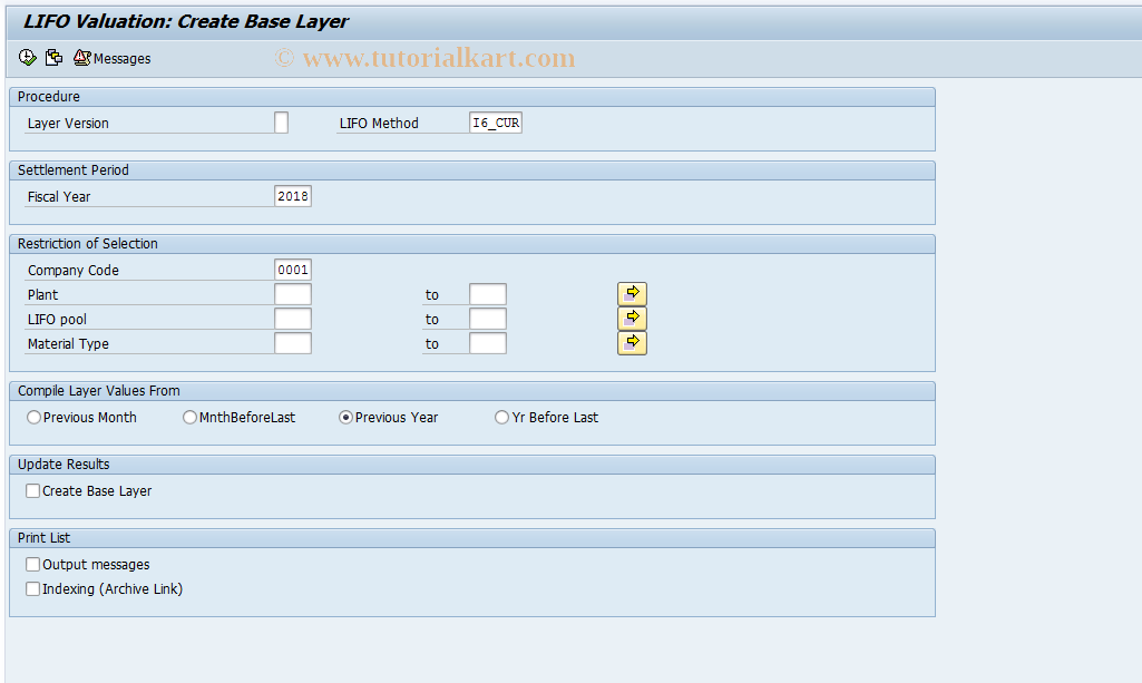 SAP TCode MRL8 - Create Base Layer