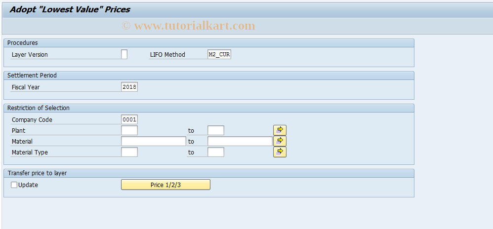 SAP TCode MRLD - Transfer Valuation Prices