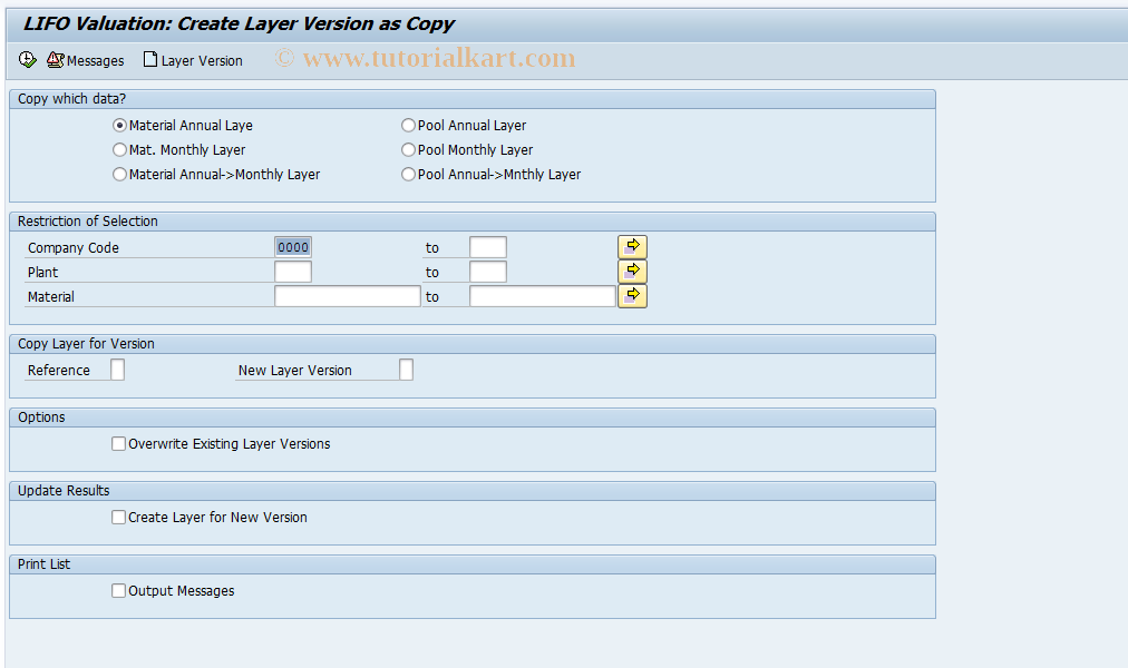 SAP TCode MRLF - Create Version as Copy