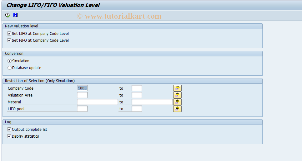 SAP TCode MRLH - Change LIFO/FIFO Valuation Level