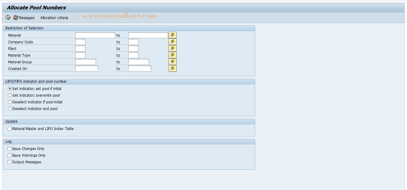 SAP TCode MRLI - Generate Pools