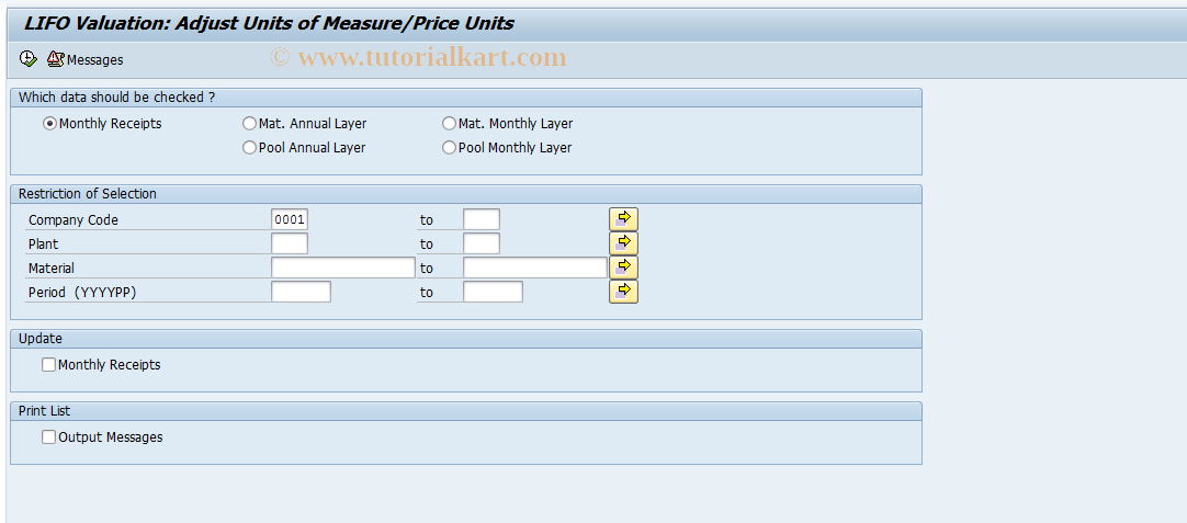 SAP TCode MRLK - LIFO: Adjust Units of Measure