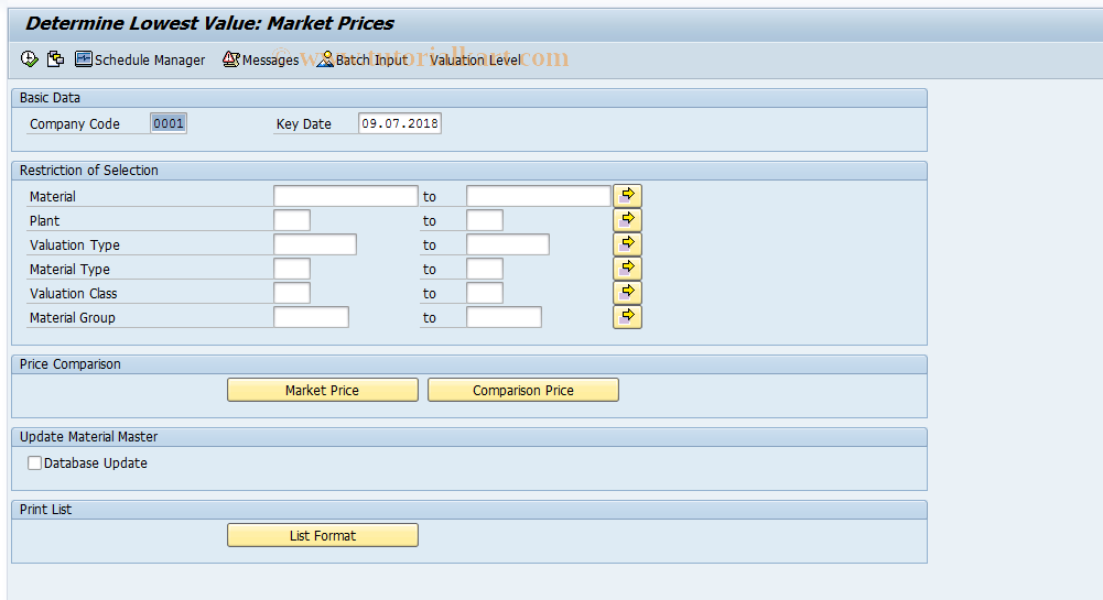 SAP TCode MRN0 - Deter. Lowest Value: Market Prices