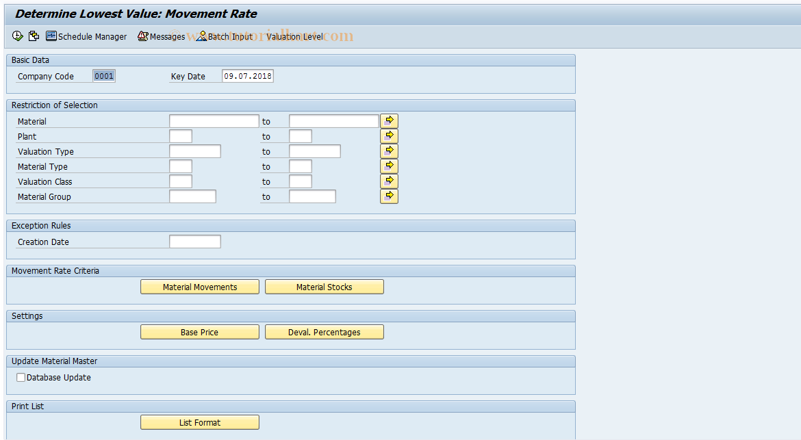 SAP TCode MRN2 - Determ. Lowest Value: Mvmt Rate