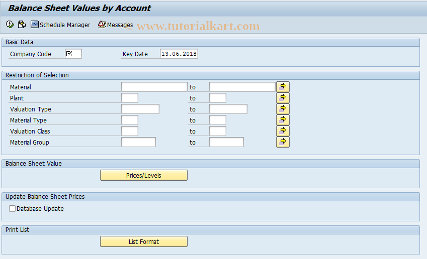 SAP TCode MRN9 - Balance Sheet Values by Account