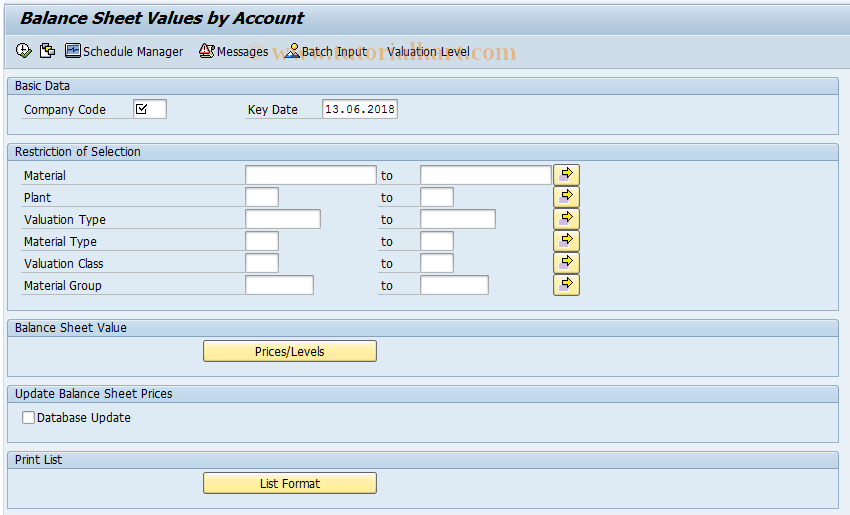 SAP TCode MRN9_OLD - Balance Sheet Values by Account