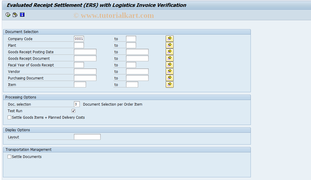 SAP TCode MRRL - Evaluated Receipt Settlement