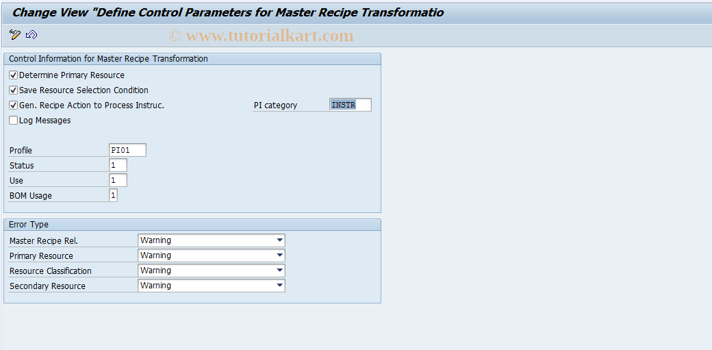 SAP TCode MRTRSC02 - RMS-MRTRS : Master Recipe Generation