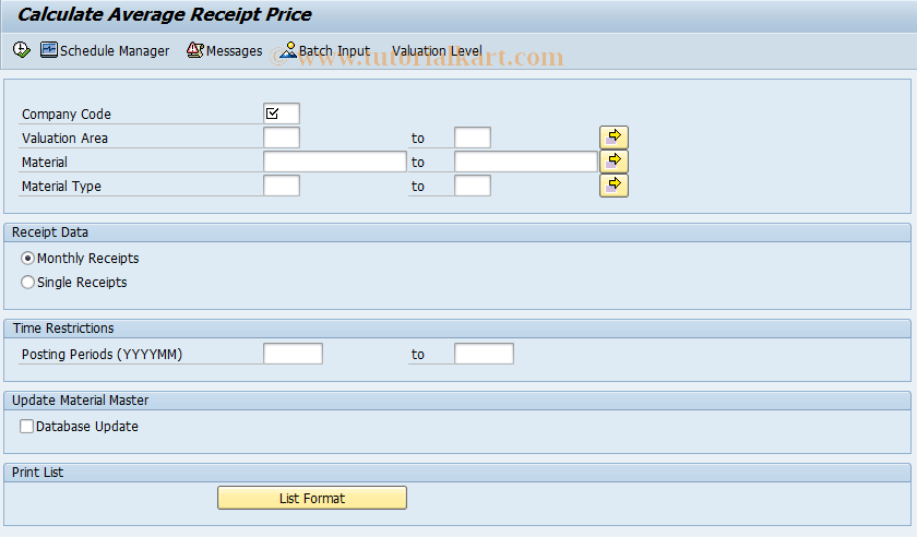 SAP TCode MRY1 - Calculate Average Receipt Price