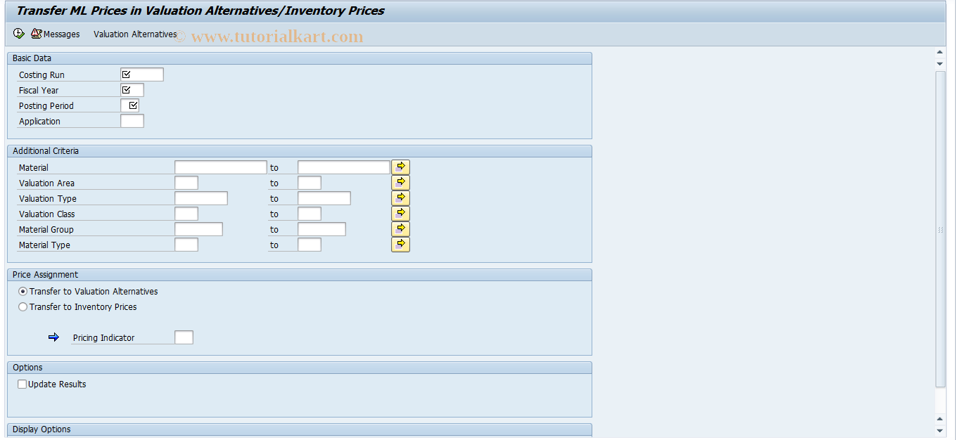 SAP TCode MRY4 - Transfer ML Prices
