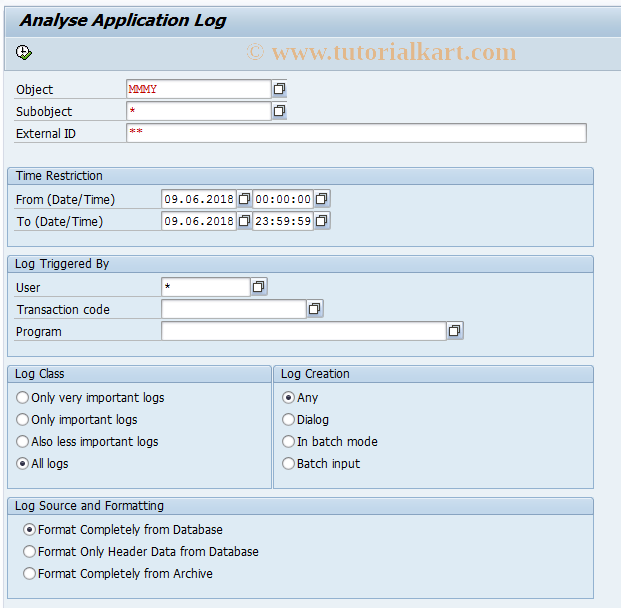 SAP TCode MRY_SLG1 - Analyze Application Log