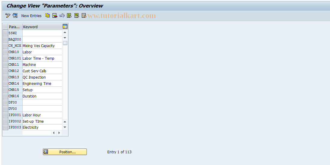 SAP TCode MR_PARAM - Reconciliation: Formula Parameter