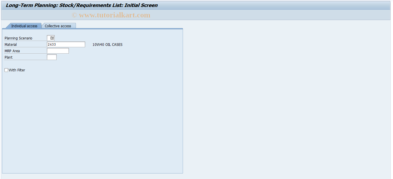 SAP TCode MS04 - Planning Scenario: Stock/Reqmts List