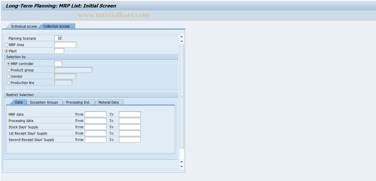 SAP TCode MS06 - Long-term plnng: collective MRP list