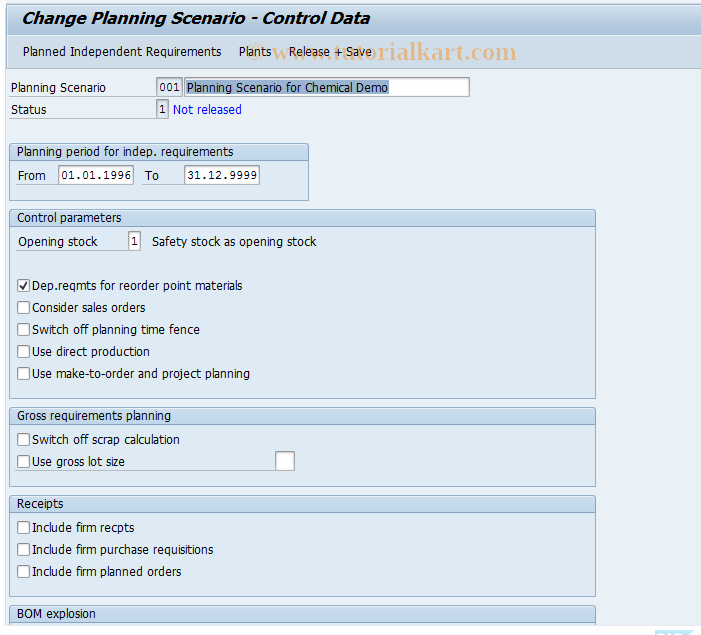 SAP TCode MS32 - Change planning scenario