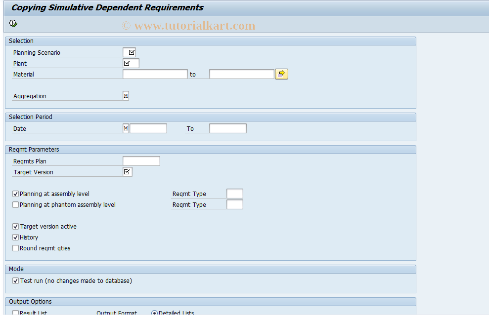 SAP TCode MS66 - Copy Simulative Dependent Reqmts