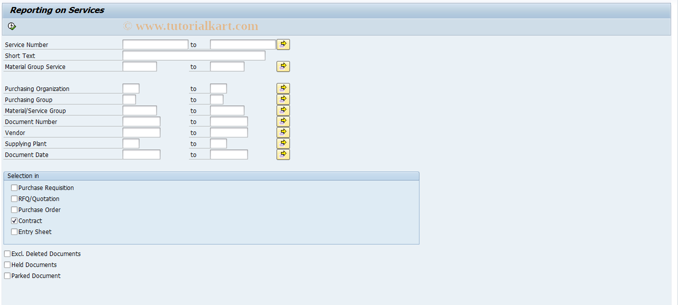 SAP TCode MSRV2 - Service List for Requisition