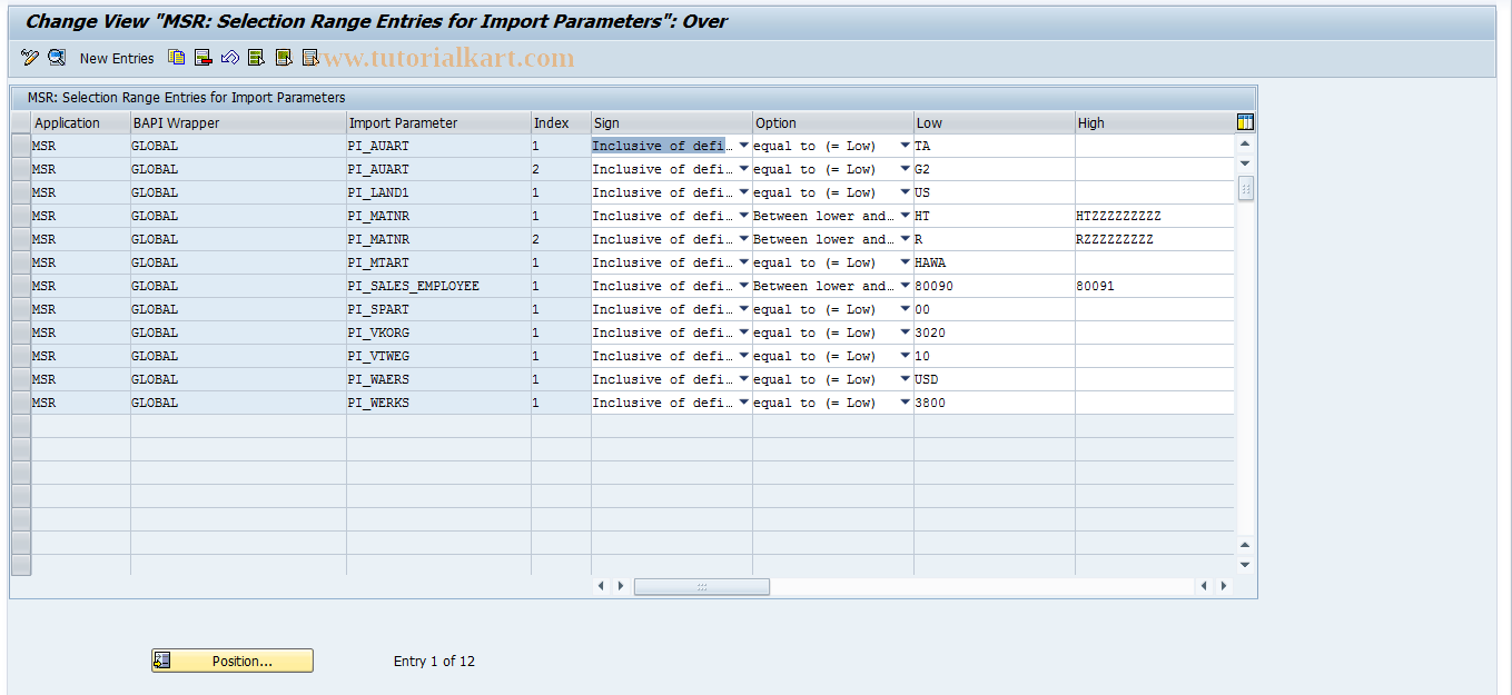 SAP TCode MSR_SELECT - MSR: Maintain Selection Criteria