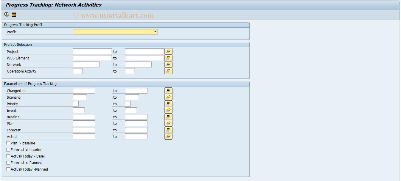 SAP TCode NTWXPD - Progress Tracking:Networks