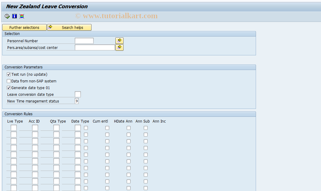 SAP TCode NZLVCON - HR New Zealand Leave Conversion