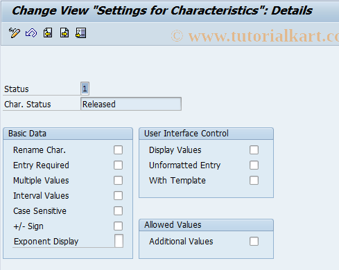 SAP TCode O005 - C CL Characteristic Default Settings