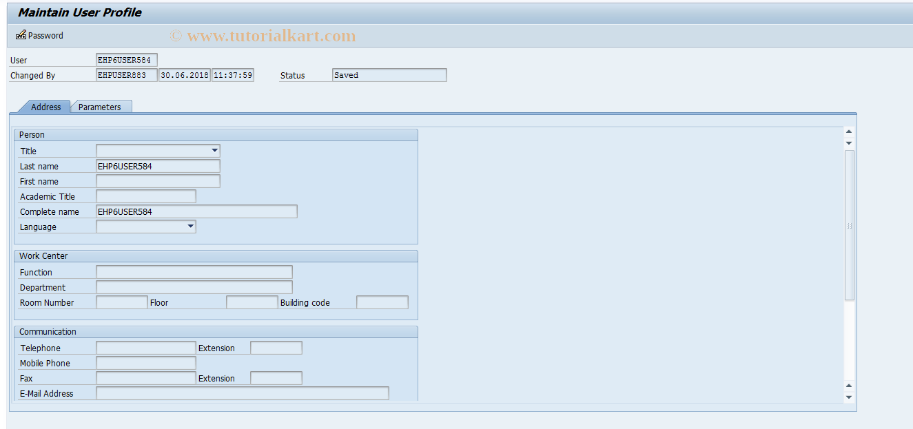 SAP TCode O037 - HR Customizing User Parameters