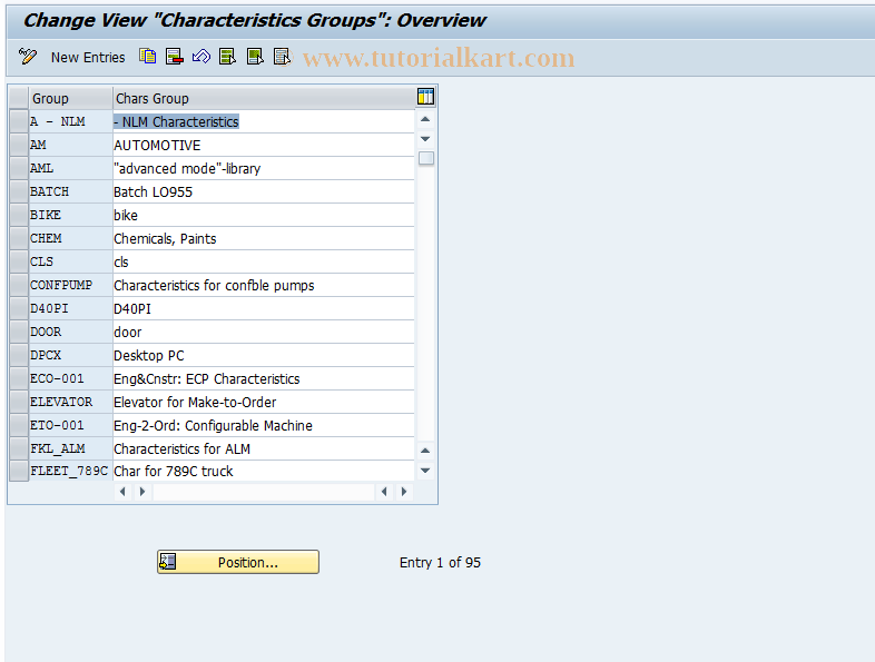SAP TCode O042 - Customer Chars: Characteristic Groups