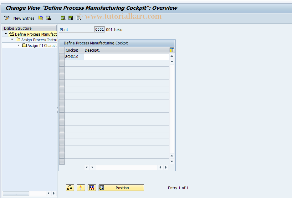 SAP TCode O06C - Define Process Manufacturing Cockpit