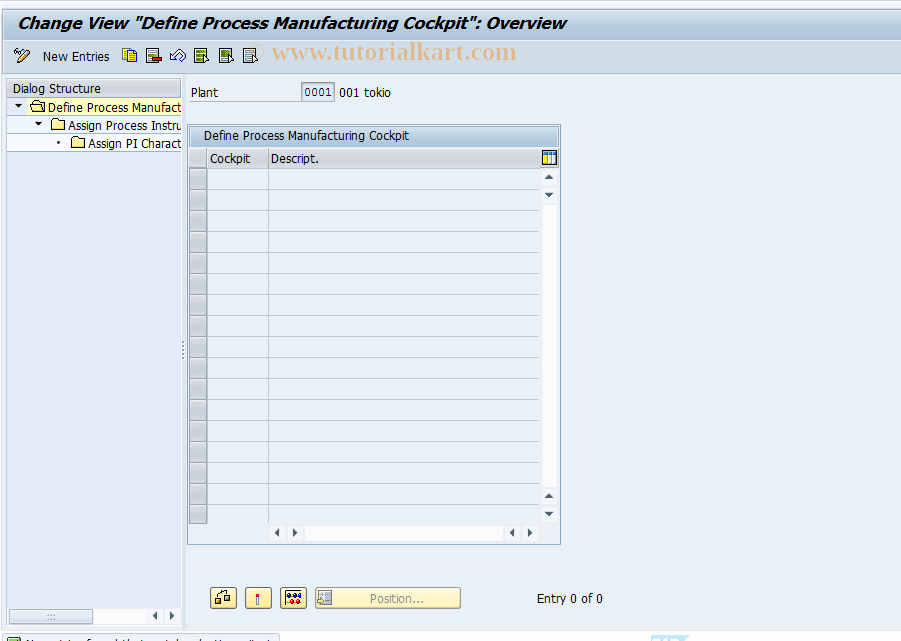 SAP TCode O06S - Define Process Manufacturing Cockpit