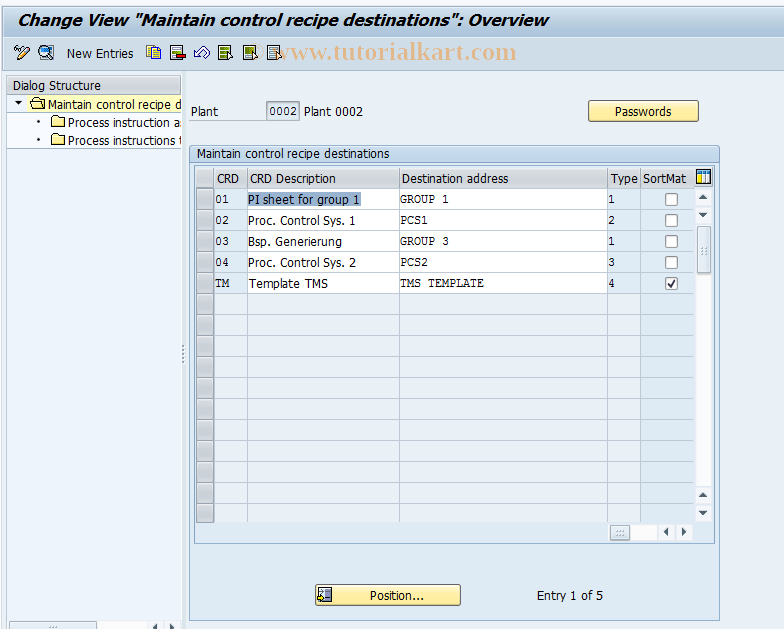 SAP TCode O10C - Assig. Ctrl Record Dest./Procurement Instruction 