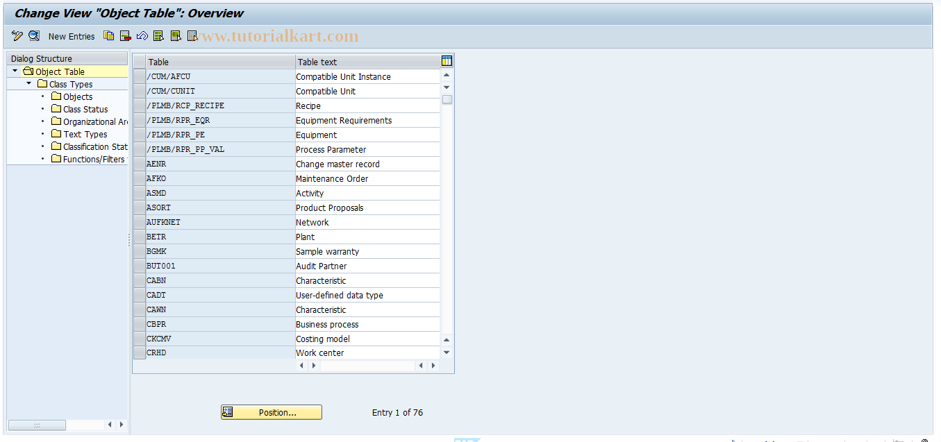 SAP TCode O1CL - Maintain Class Types