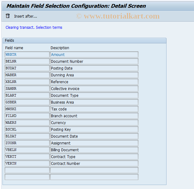 SAP TCode O7F1 - Clearing field selection conditions