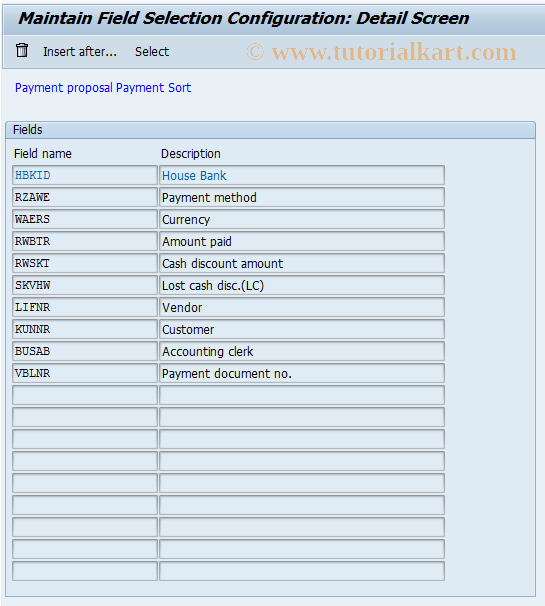 SAP TCode O7FB - Auto.Pymt Field Sel.Sort Payment