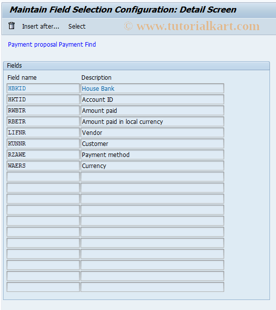 SAP TCode O7FC - Auto.Pymt Field.Sel.Find Payment
