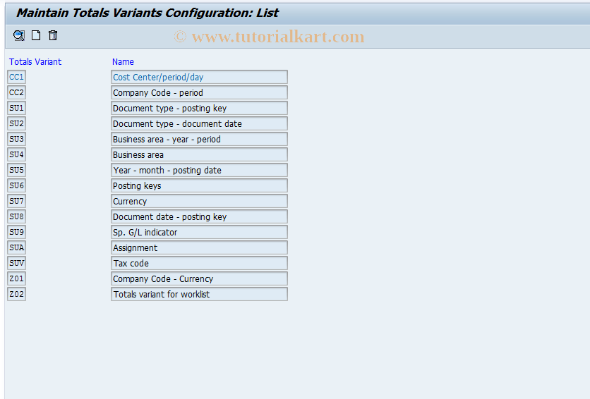 SAP TCode O7R1 - Item Display Totals Variants