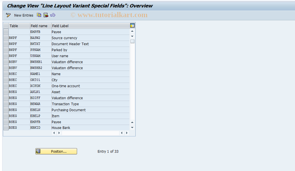 SAP TCode O7R3 - Item Display Special Fields