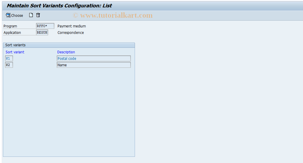 SAP TCode O7S1 - Pyt Medium Correspondence Sort Varnt