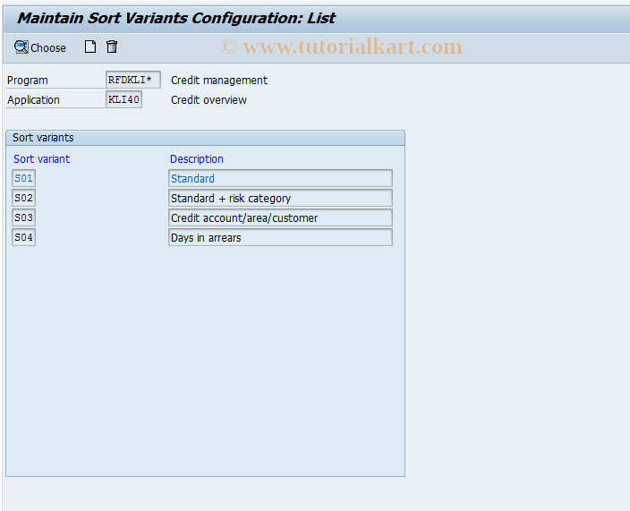 SAP TCode O7S3 - Credit Management Sort Variants